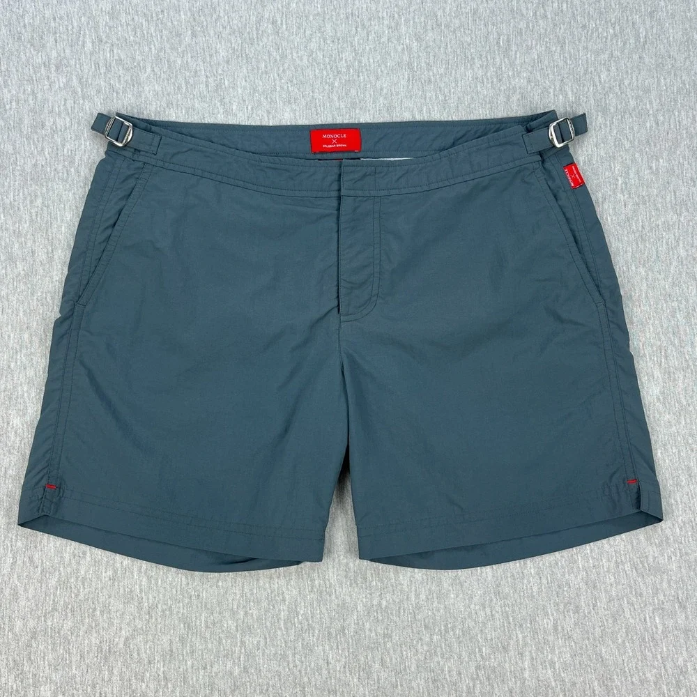 Monocle x Orelbar Brown Shorts Mens 36 Blue-Gray 100% Nylon Adjustable Waist